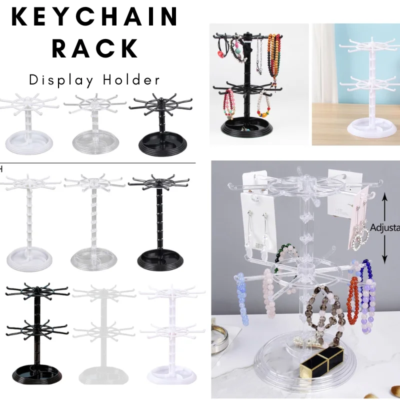 2 Tire Necklace Keychain Shelf Trinkets and Pendants Display Storage Rack Countertop Acrylic Rotating Jewelry Rack