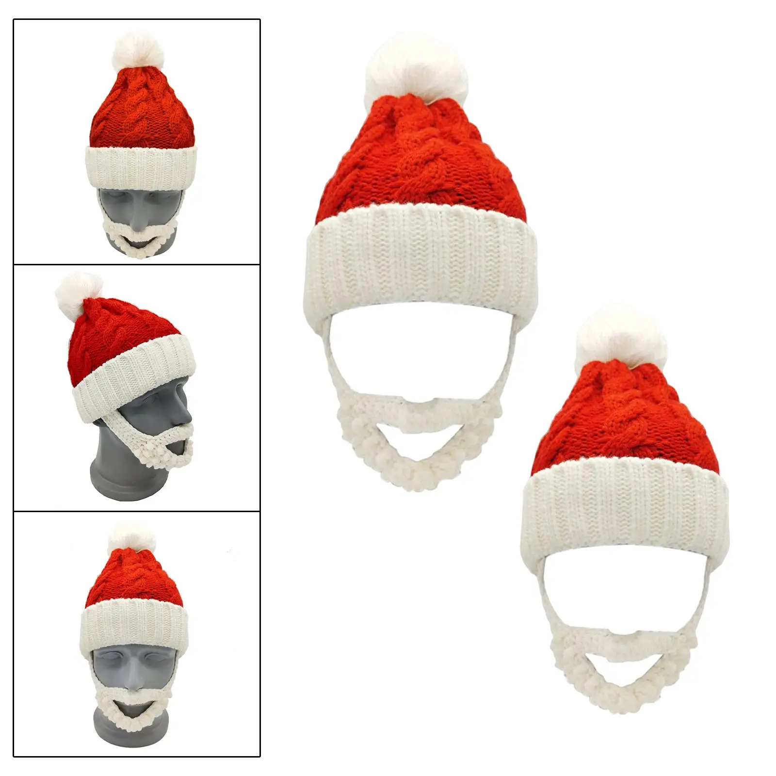 Berretto natalizio lavorato a maglia Cappello da Babbo Natale con barba per foto per costumi