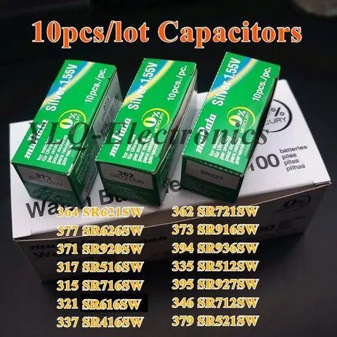 10pcs 377 364 371 321 394 395 317 335 362 SR516SW SR616SW SR716SW SR916SW SR626SW SR621SW SR920SW 1.55V Murata Battery Capacitor