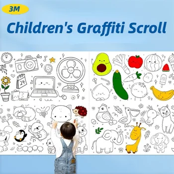 Rouleau de dessin pour enfants 3M, papier de remplissage de couleur collant, rouleau de papier de coloriage pour Graffiti, peinture à la main, jouets éducatifs