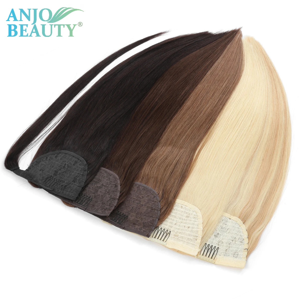 Coletas rectas de cabello humano, Clips de extensión de cabello humano brasileño Remy, envoltura alrededor, cordón, ropa para la cabeza, cola de