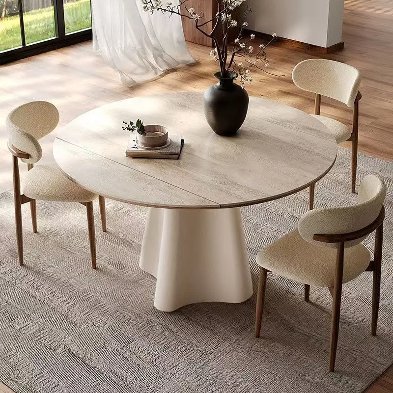 round table Household solid wood dining table Variable round table, small apartment French cream style dining table