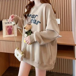 Women's Clothing Trendy Funny Cute 3D Cartoon Bear Streetwear Y2K Sweatshirt Korean O Neck Long Sleeve Oversize Pullover Hoodies