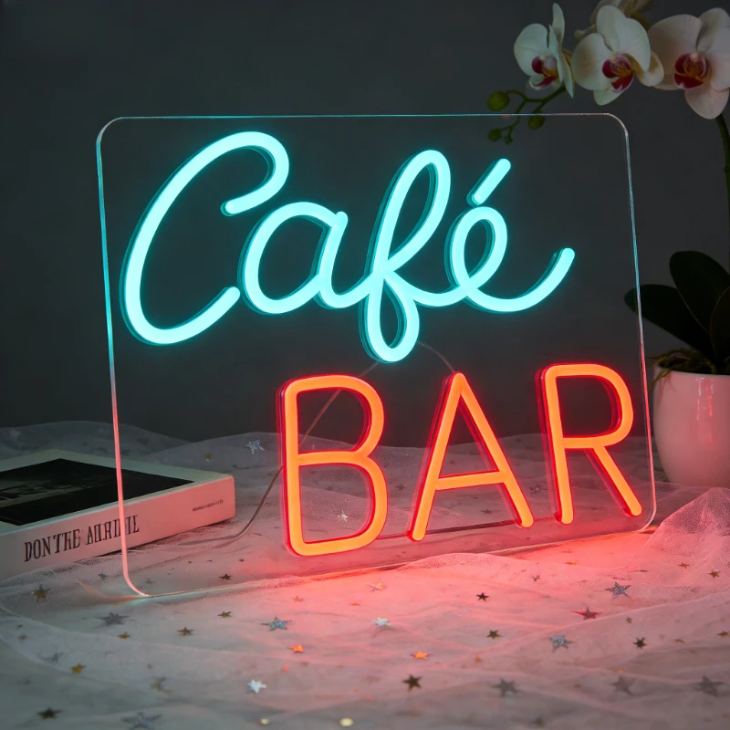 

Cafe BAR Neon Sign LED Night Light USB Rechargeable Dual Color Aesthetic Wall Art Desk Lamp for Cafe Shop Bar Home Decor Gift