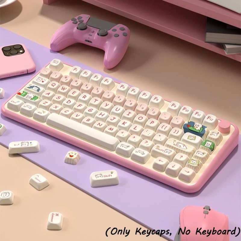 

Cute Bear Theme Pattern Keycap PBT Thermal Sublimation Printing Keycap Compatible with Mechanical Keyboard 89/96/98/100/104 Keys