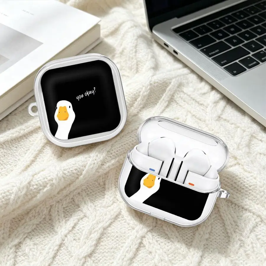 Cartoon Goose Clear Earphone Cases Cover With Hook Case For Samsung Galaxy Buds 2 3 FE Live 3Pro 4 Pro 4Pro 2Pro