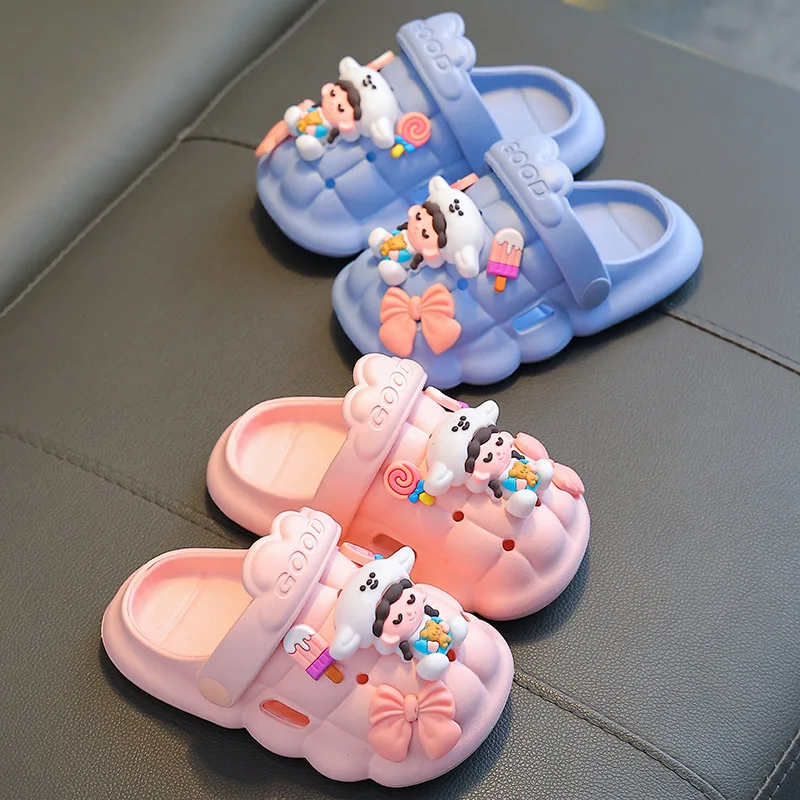 Kid Summer Slippers Boy Girl Shoes Cute Cartoon Anime Baotou Type Hole Sandals Slippers Child Breathable Non-slip Beach Slippers