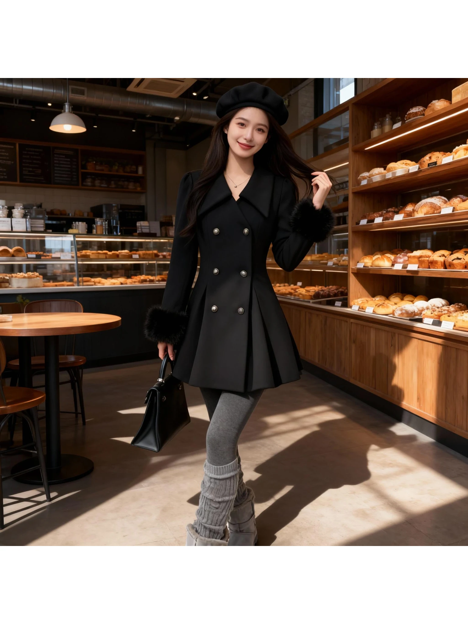 

Утепленное хлопковое зимнее шерстяное пальто New Arrival Rich Girl с длинными рукавами, шерстяная куртка QJ052, цвет полиэстер...