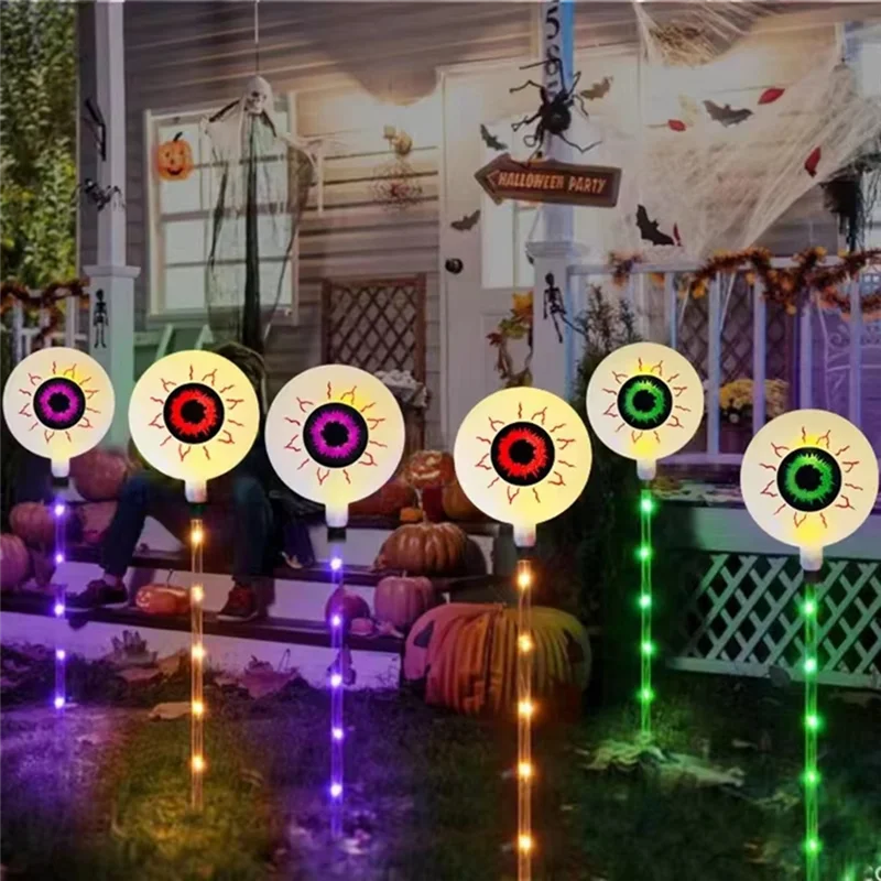 ABGR-pour décoration de fête d'halloween lumières de jardin solaires 6 pièces lumières de paysage solaire de globe oculaire effrayant pour le jardin de la maison