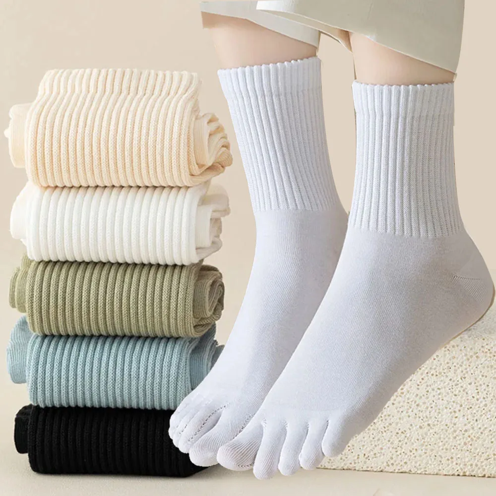 Autumn Candy Color Five Finger Socks For Women Men 5 Toes Middle Tube Socks Japanese Split Toe Socks Girls Sports Running Socks