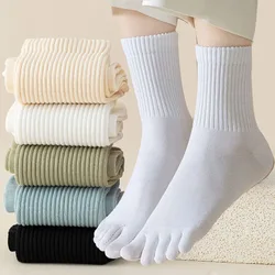 Autumn Candy Color Five Finger Socks For Women Men 5 Toes Middle Tube Socks Japanese Split Toe Socks Girls Sports Running Socks