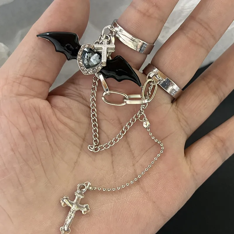 Anillos góticos de moda para mujeres y niñas, cristal negro, araña abierta, Hip Hop, Punk, Animal Irregular, joyería de dedo, regalo de Halloween