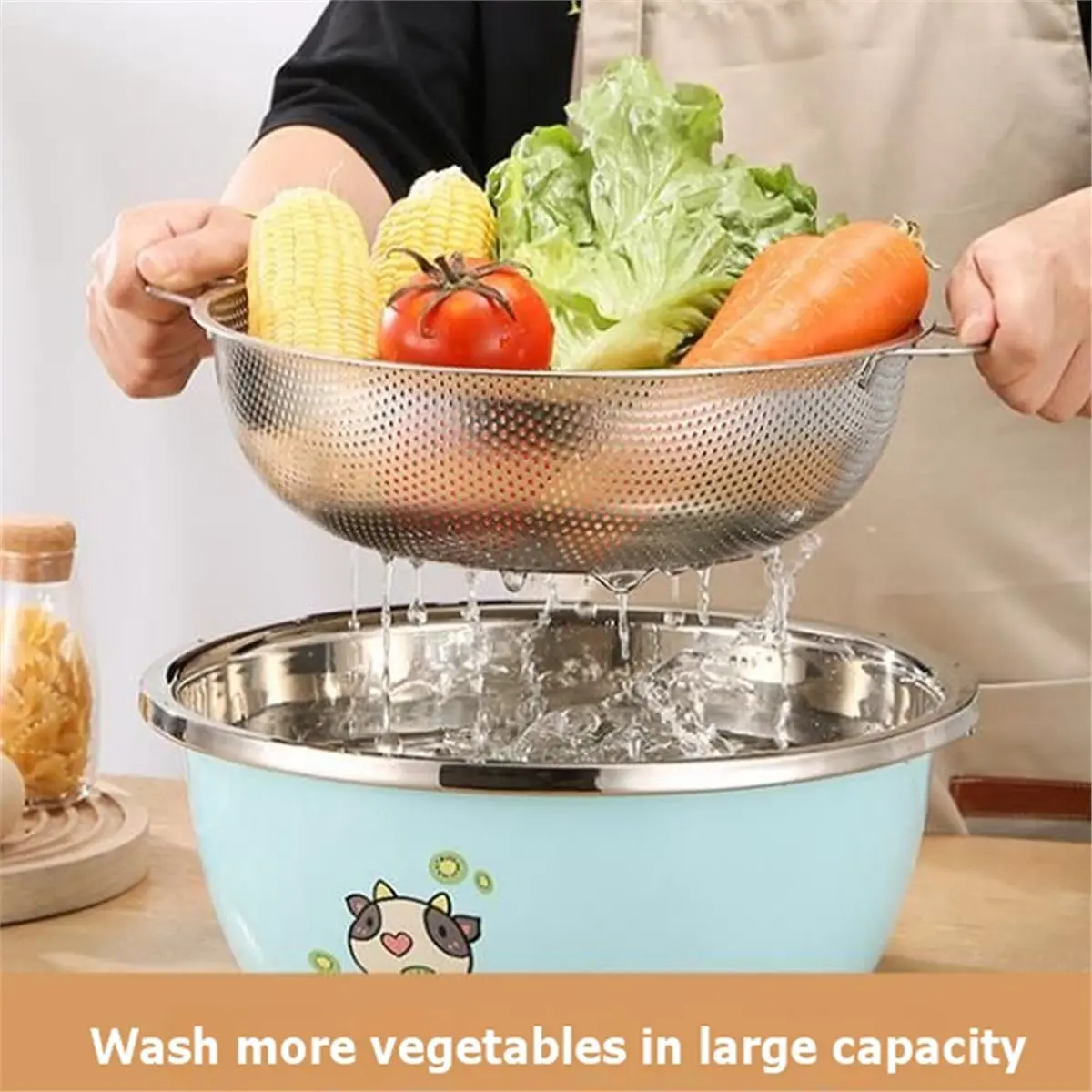 2026 New Tool All Purpose Stainless Steel Fine Mesh Strainer Net Baskets with Handles Resting Base Colander Set Kitchen Supplies