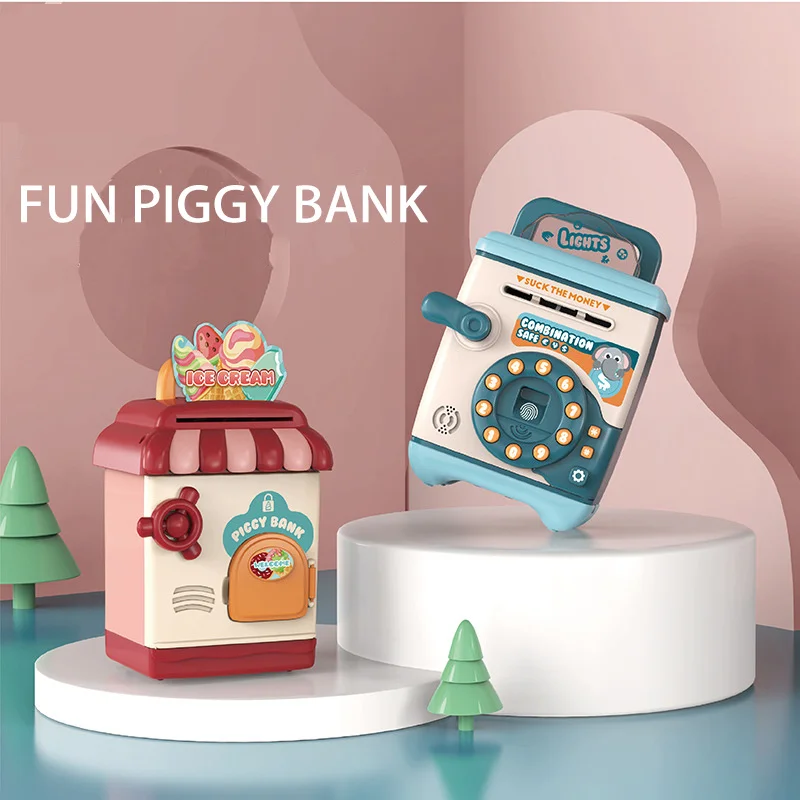 Money Electronic Piggy Bank ATM Password Box Cash Coins Saving ATM Bank Safe Box Auto Scroll Automatic Deposit Gift for Kids