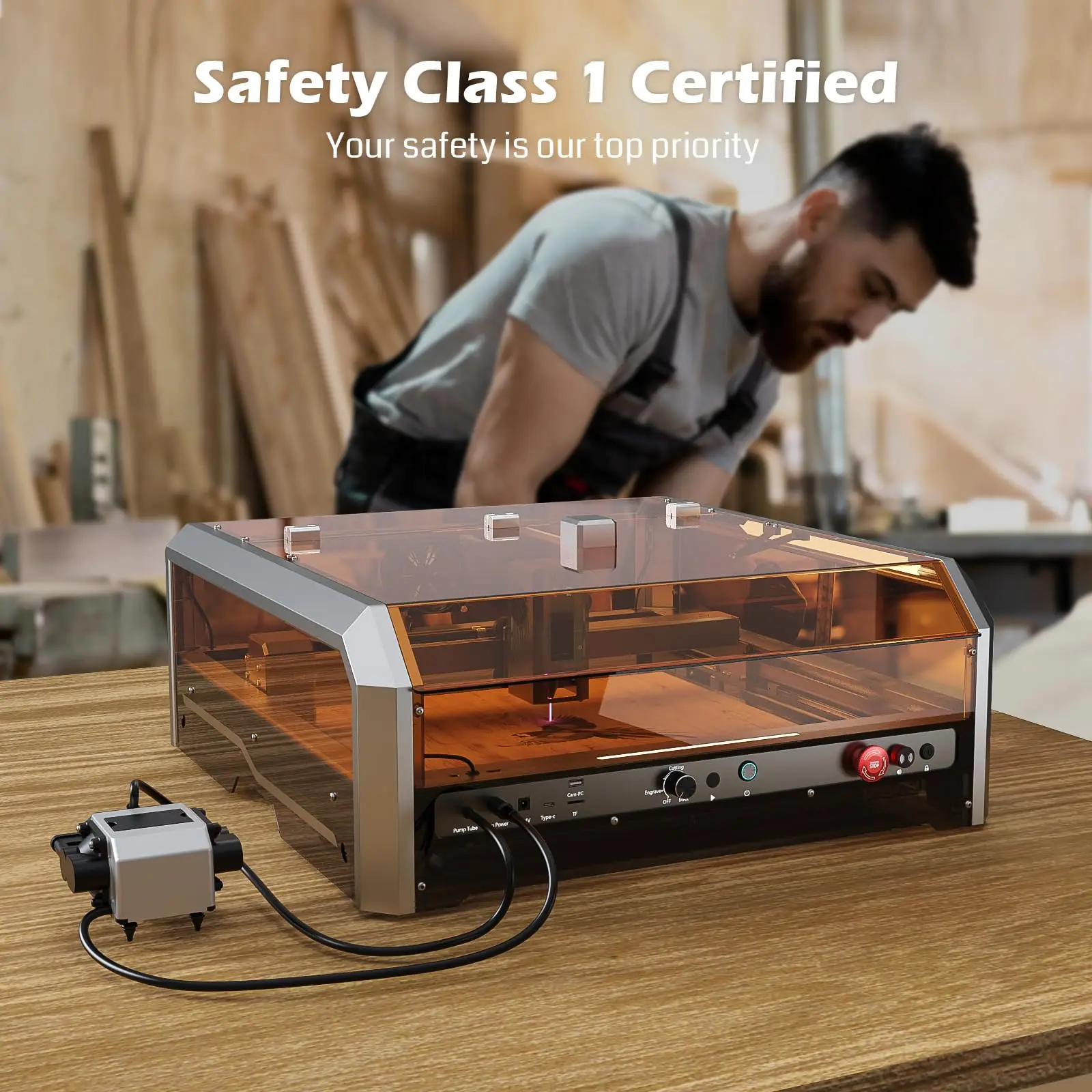 Wainlux L8 Enclosed Laser Engraver Class 1 20W 40000mm/min All-in-one Laser Cutter Engraving with Air Pump Honeycomb Camera