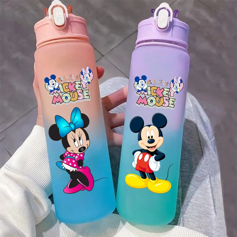 Mickey Mouse 750ml Gradient Color Cartoon Straw Plastic Cup Outdoor Sports Aldult Portable Large Capacity Childrens Drinking Cup