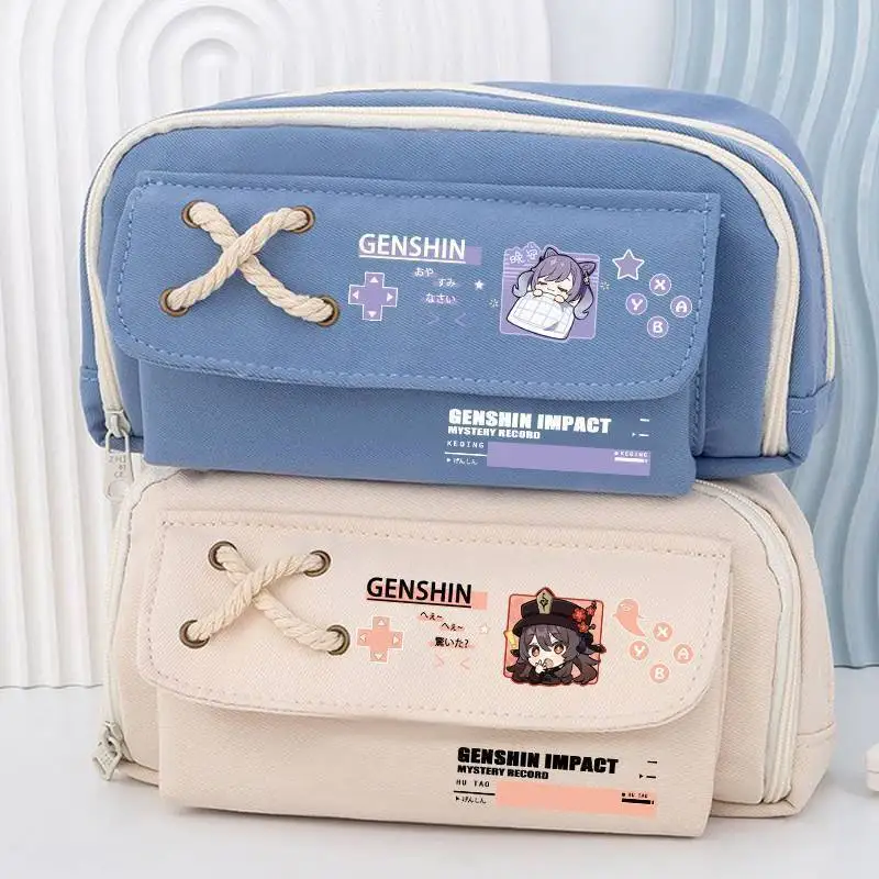 Genshin Impact Aesthetic Boys Girls Children Junior High School Students Case Large Capacity Stationery Box Pencil Canvas Anime