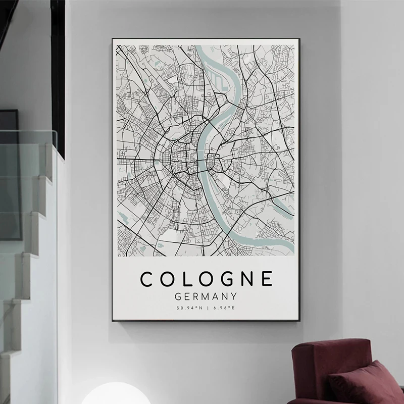 Germany Maps Berlin Cologne Black White City Map Wall Art Poster Prints Modern Home Decor Canvas Painting Room Mural Pictures