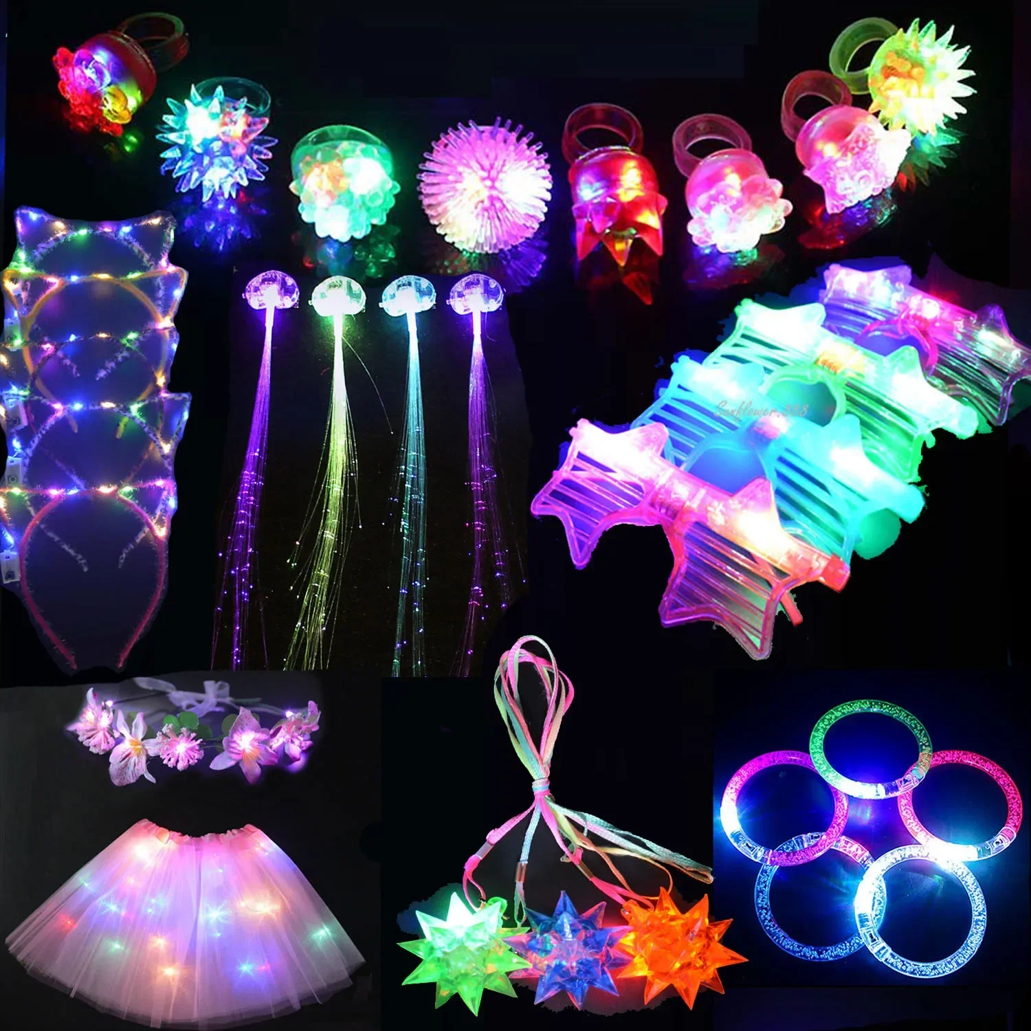 31pcs Girls Party Accessories Toy Gift Pack LED Light Glow , Flashing Rings Bracelets Glasses Skirt Christmas Halloween