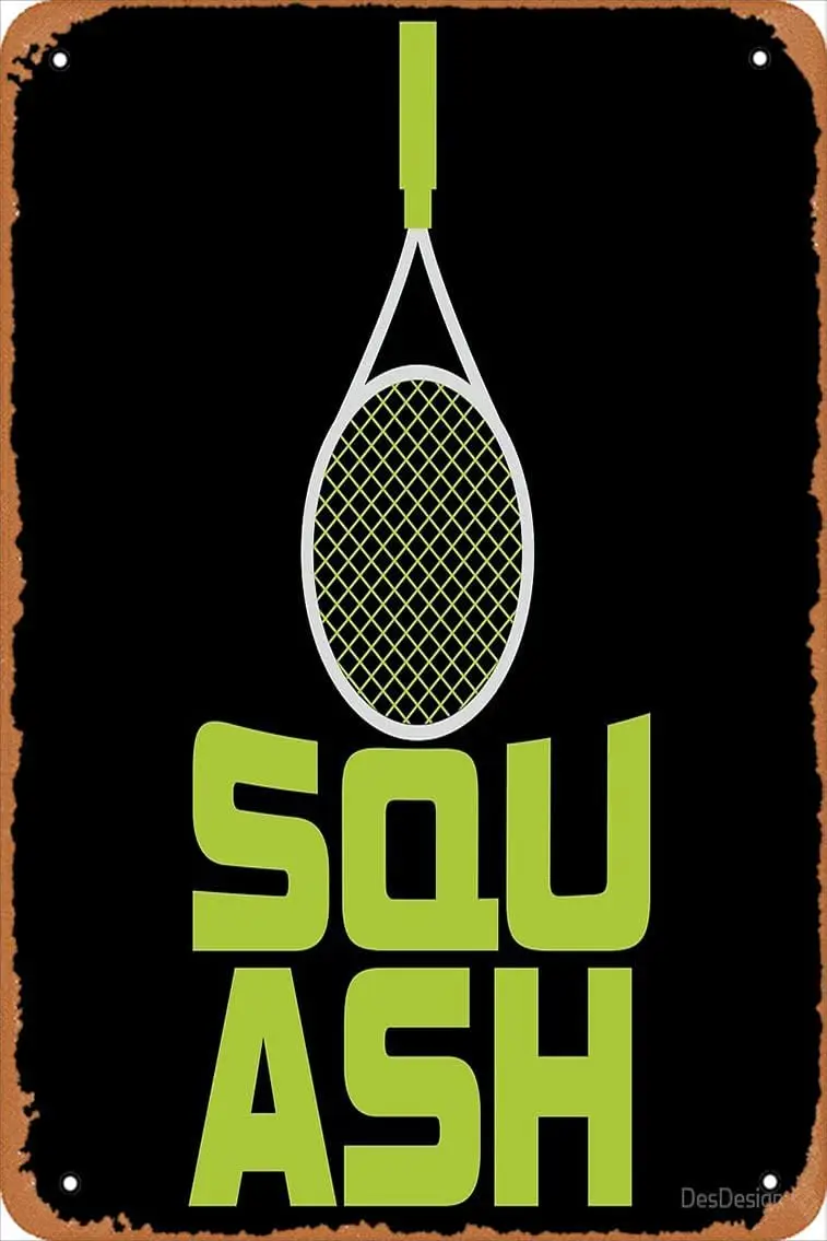 Raqueta de Squash | Letrero de hojalata de Metal con estampado artístico de pelota deportiva, aluminio Vintage de 8x12 pulgadas