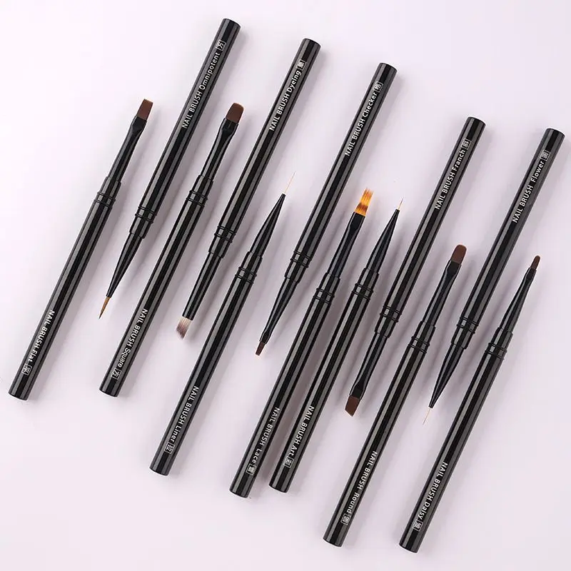 12 Stijl Zwart Metalen Handvat Nail Art Pen Borstel Kleurpen Ronde Lichttherapie Pen Halo Pen Nageltekenpen Bloem Pen