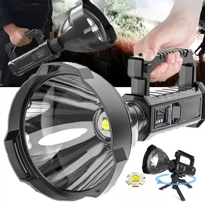 

Portable Powerful LED Flashlight Mountable Bracket Handheld Searchlight USB Rechargeable Spotlight Waterproof Torch Light