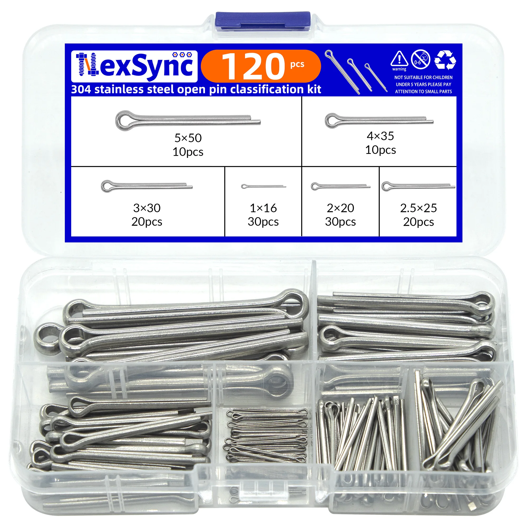 120Pcs 304 Stainless Steel Cotter Pins Assortment Kit for Axle Locking, Vibration Prevention & Mechanical Fastening