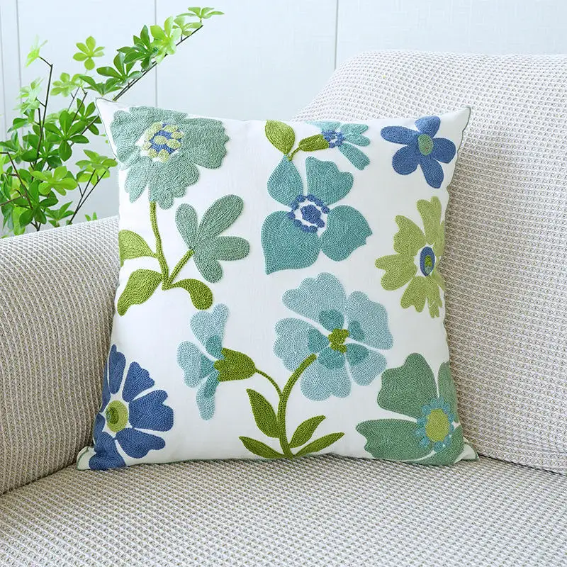 Blumenhandtuch bestickter Kissenbezug, quadratisches Netz, beliebter nordischer Stil, reine Baumwolle, Kissenbezug für Wohnzimmer, Sofa, Kissenbezüge – Detail 4