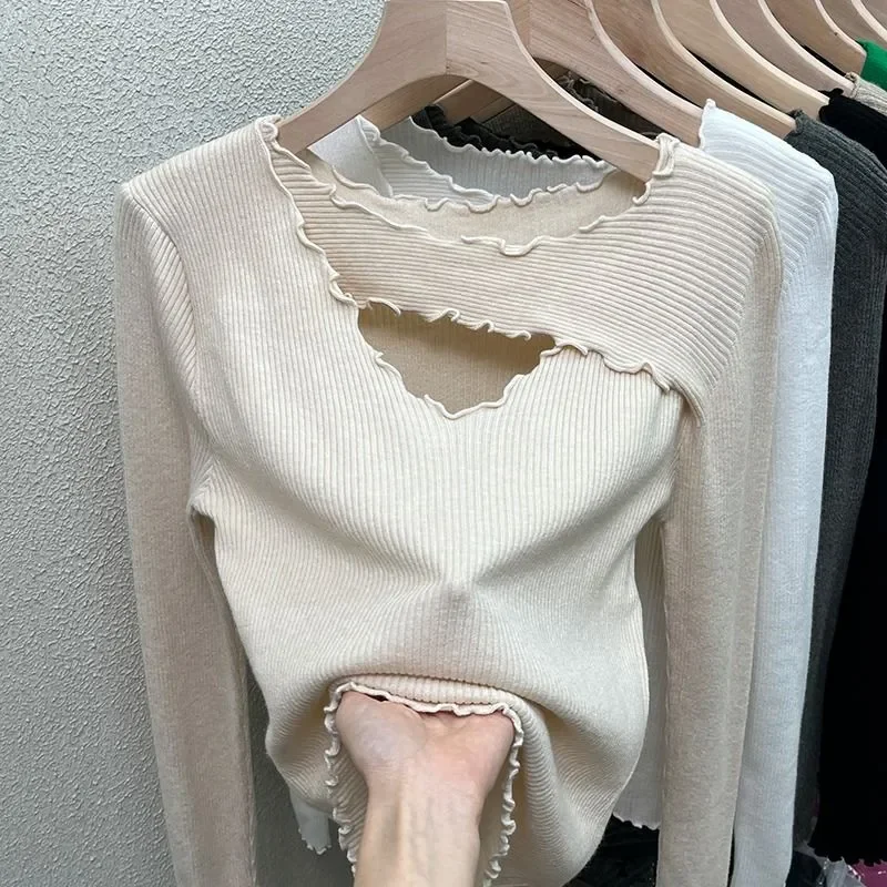 2025年秋冬新作 レディース ベースシャツ トップス ゆったり カジュアル 無地 プルオーバー 長袖 ニット アウター