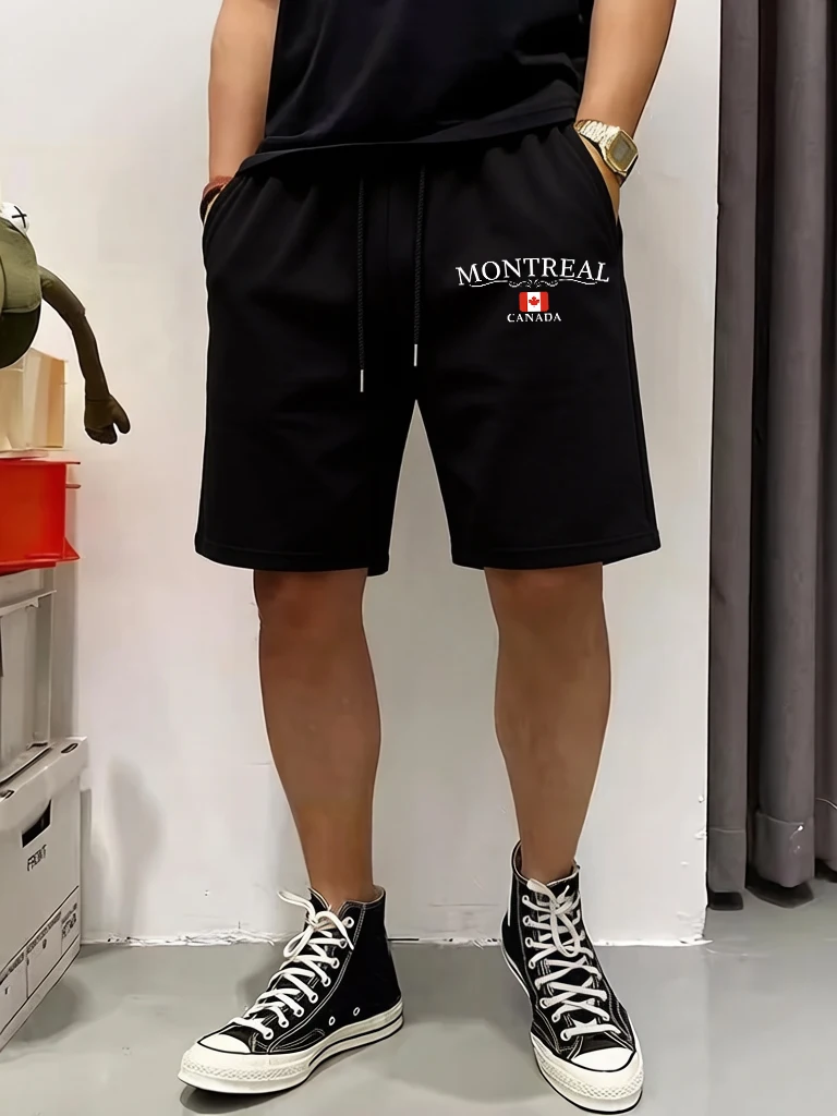 

Montreal Canada Letter Print Pocket Men Comfy Pants Summer Casual Loose Shorts Sports Bottom Gym Drawstring Street Short Pant