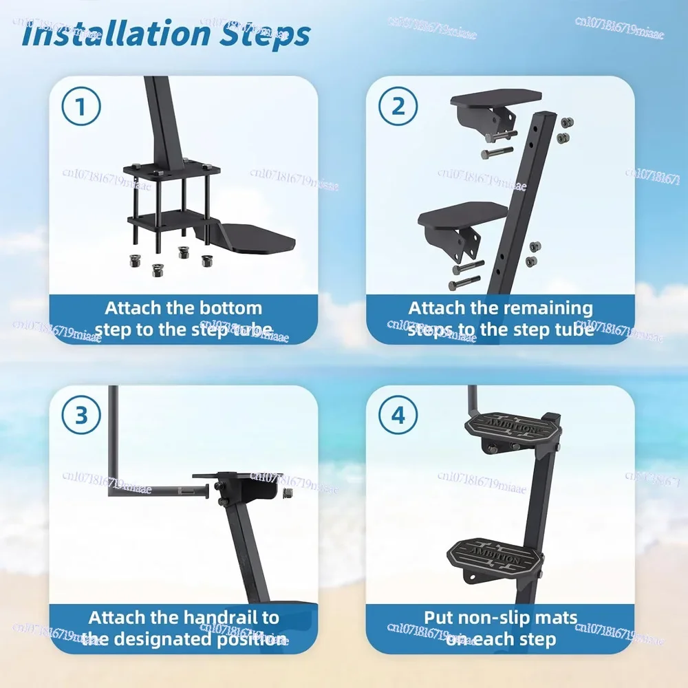 Heavy Duty Marine Trailer Steps with Handrails Anti-Slip Mat Marine Trailer Tongue Pedal Trailer Boarding Device