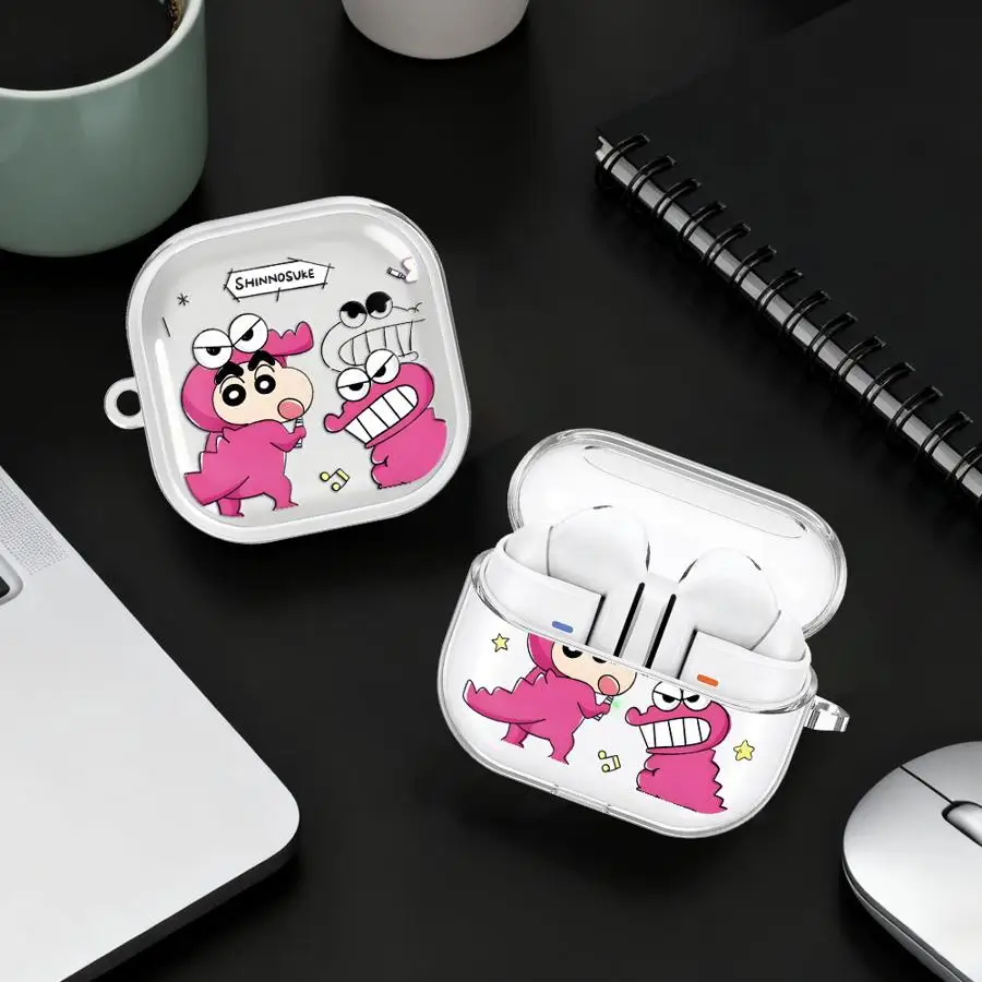 

Case For Samsung Galaxy Buds 4Pro Live 2Pro 2 3 FE 3Pro 4 Pro Clear Earphone Cases Cover With Hook Cute Crayons Shinchan