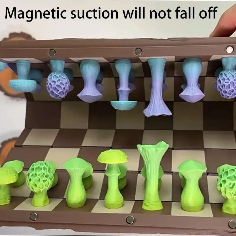 Magnetic Forest Mushrooms Chess Set Forest Chess Set Handcrafted Wooden Board Design 3D Game Chess Sets