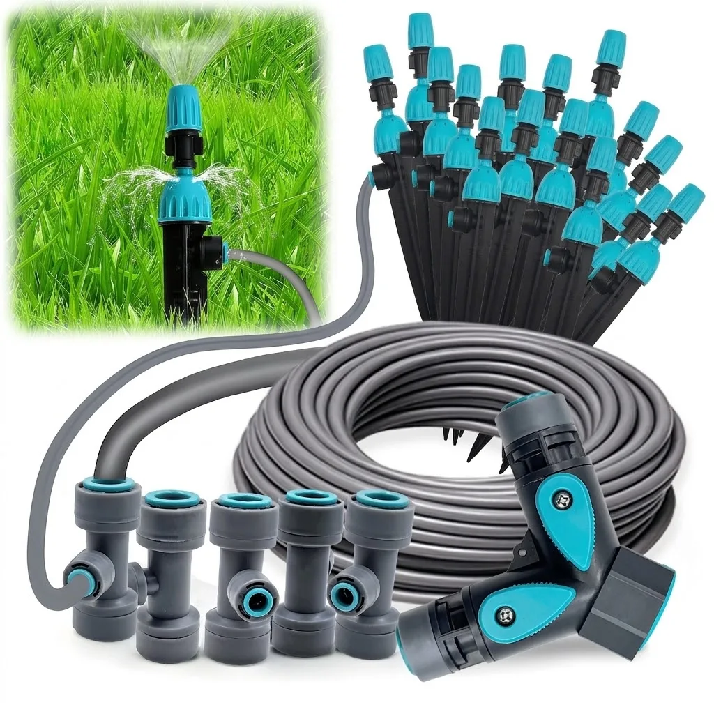 Micro Dripper Sprayer 2 in 1 Misting Quick Connect Sprinkler 360 Adjustable Garden Irrigation Watering System with 12mm PE Hose