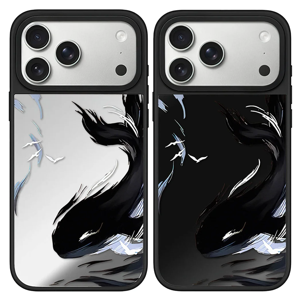 

Creativity Ink Painting Mirror Surface Black Silver Border Magnetic Case: Compatible with IPhone 17 16 15 14 13 12 Pro Max 17Air