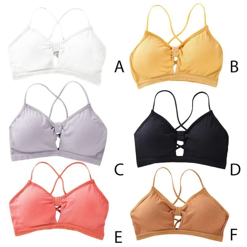 Q22D Frauen Mädchen Rippenstrick Bralette Helle Bonbonfarbe für Kreuz Riemchen Rückenfrei