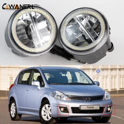 2 Pieces Car LED Fog Light with Angel Eye Daytime Running Lamp DRL H11 For Nissan Tiida C11 2006 2007 2008 2009 2020 2011 2012
