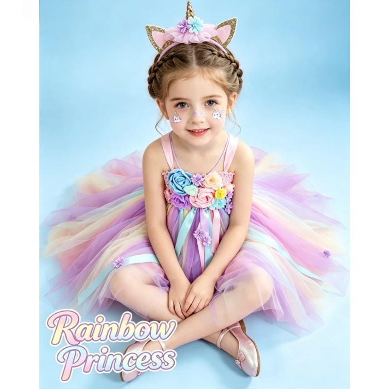 

Girls Princess Unicorn Skirt Tutu Dress Puffy Tulle Skirt Stage Performance Costume Outfit Holiday Cute Skirt for Little Girls