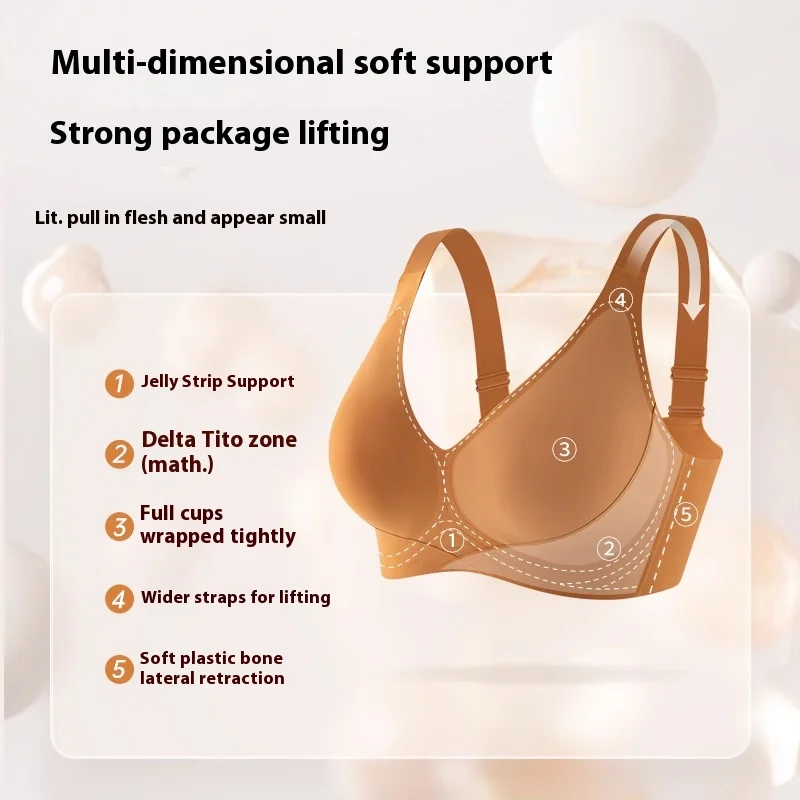 UBAU Large cup non-marking underwear female large breasts show small without steel ring large size full cup comfortable bra