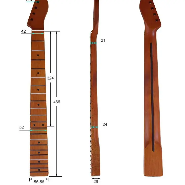 Electric Guitar Neck Maple Wood Matte Finish 21 Frets Midline Back Design 55-56 Wide Comfortable Handle for Instrument