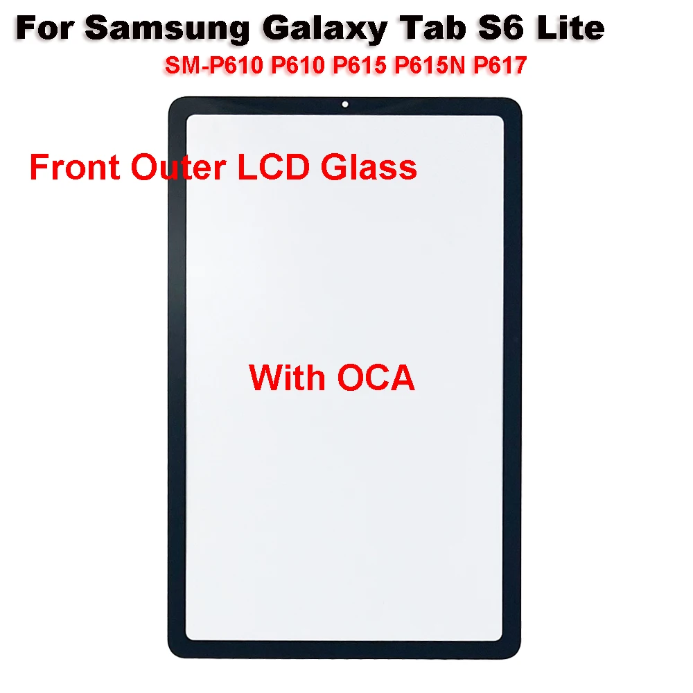 For Samsung Galaxy Tab S6 Lite SM-P610 P610 P615 P615N P617 Touch Screen Panel Tablet Front Outer LCD Glass Lens With OCA