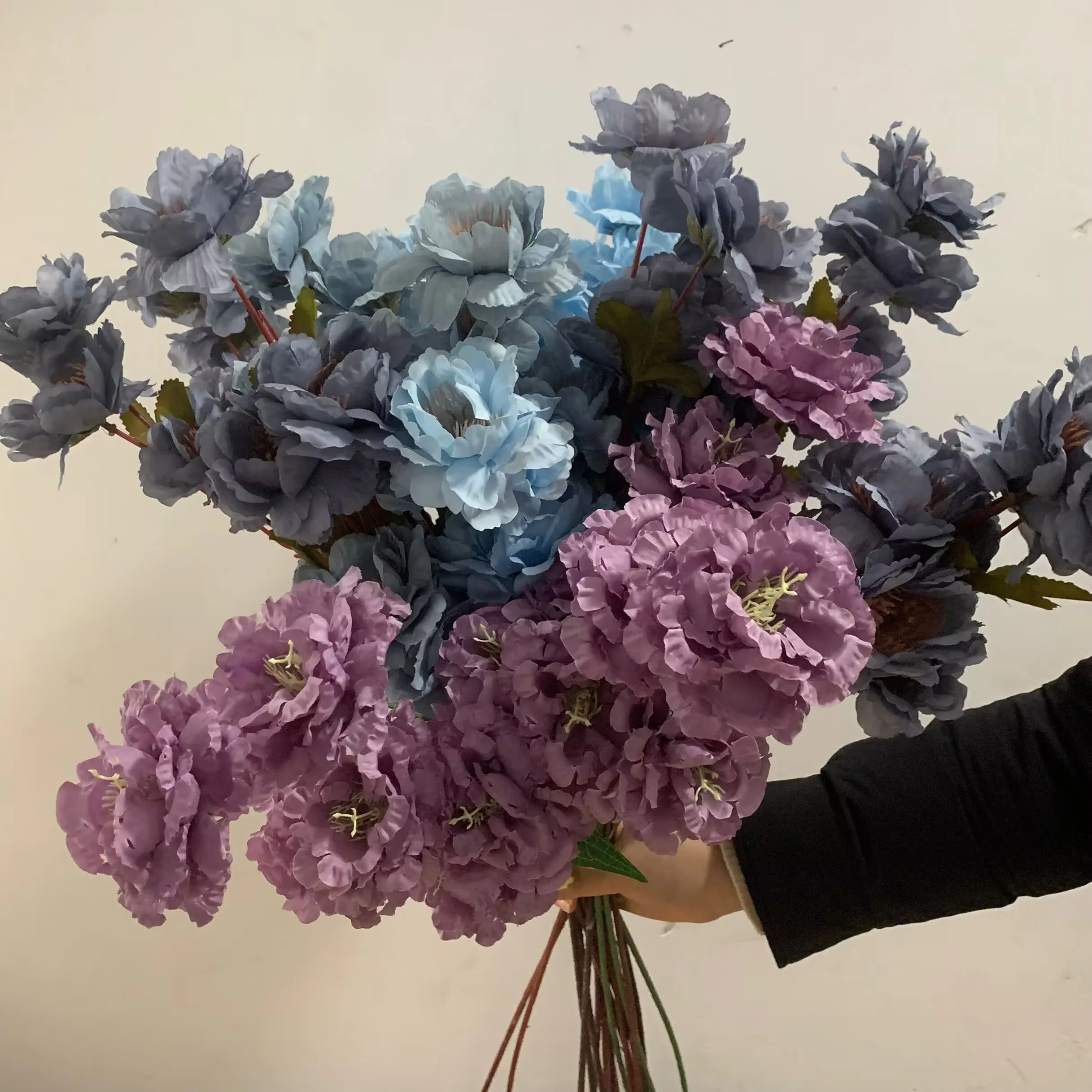 

Dia 9cm 6heads/branch Peony Blue Purple Artificial Flower Wedding Party Decoration Floral Bouquet DIY Accessories Coffee
