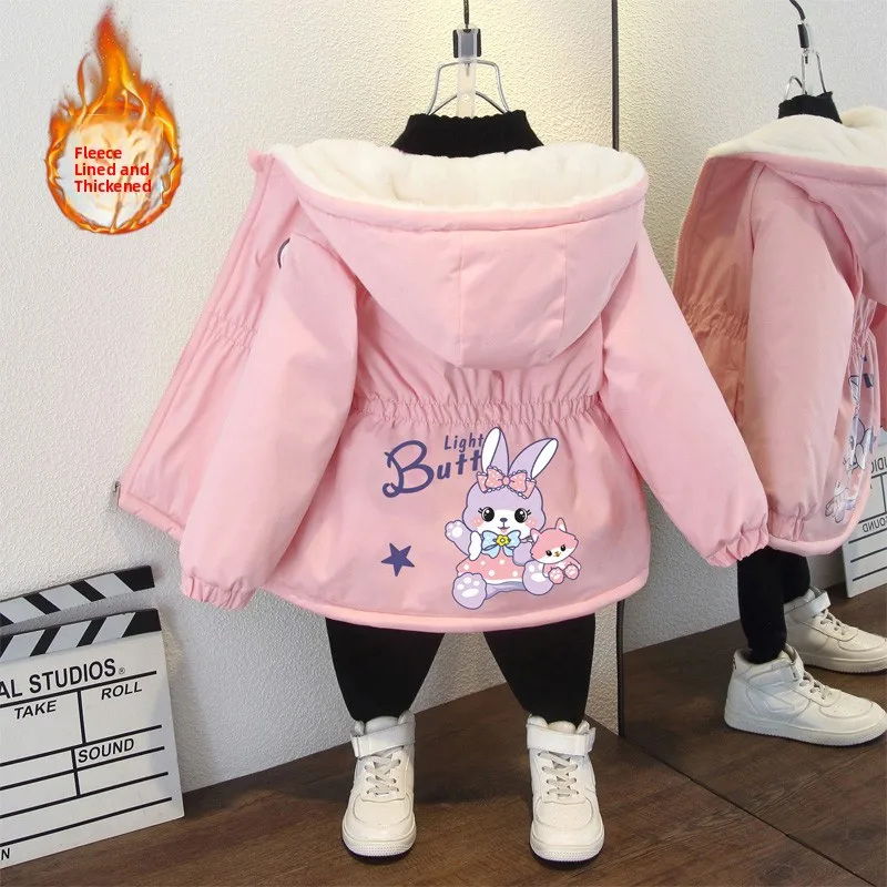 

Girls Fce Lined Hooded Jaet Thi Warm Cartoon Design Autumn Winter New Sle Children's Coat Baby Winter Clothes Cotton...