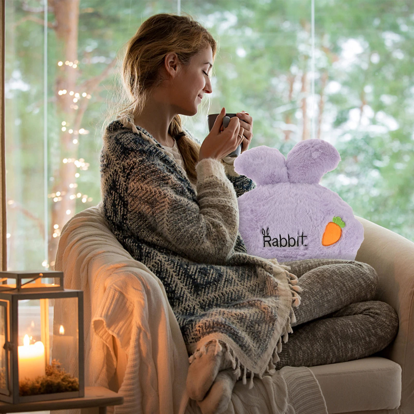 

1pc Rabbit's Butt Hand Warmer Throw Pillow Room Decoration Winter Supply for Girls Purple