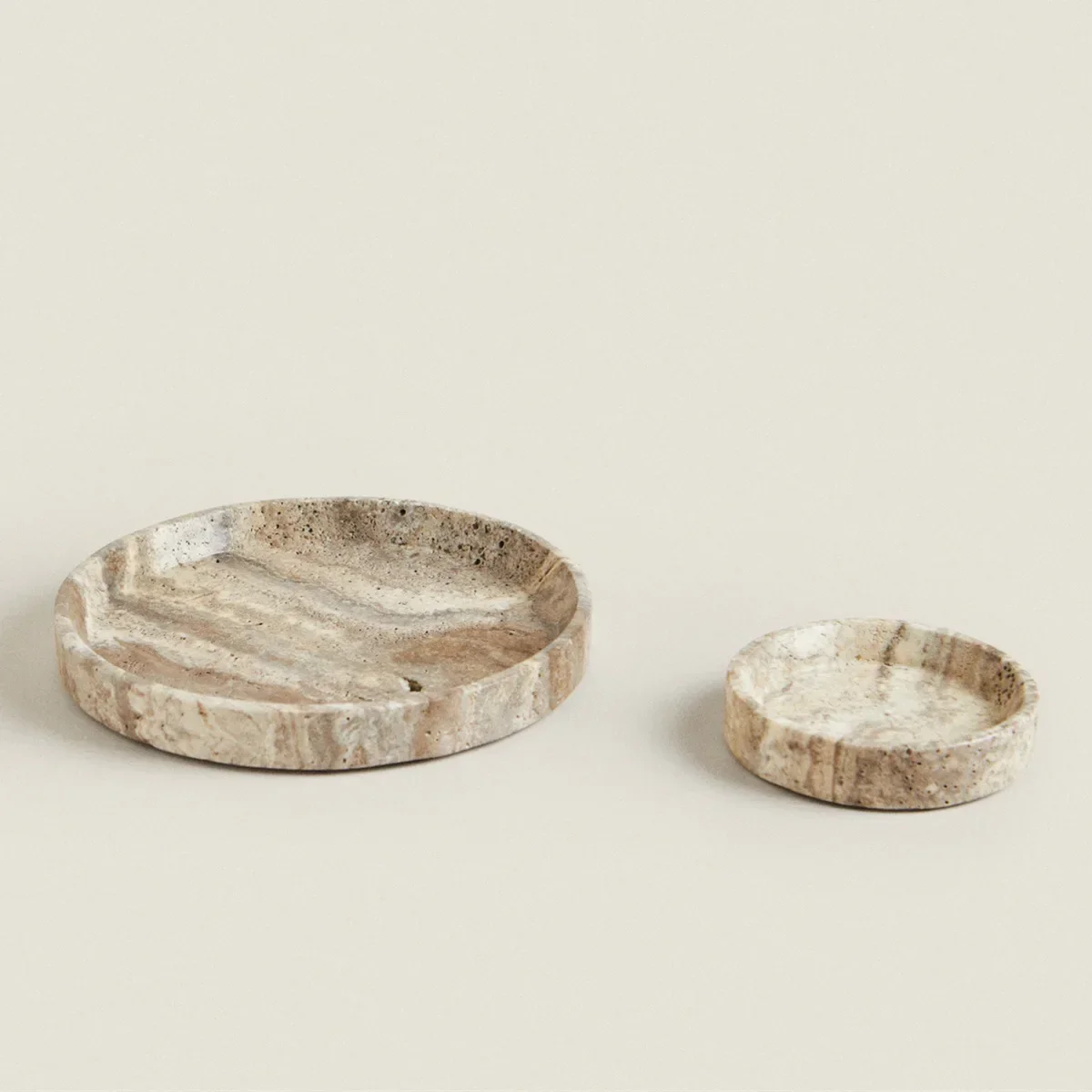 【Natural】Natural Silver Limestone Cave Stone Grey Travertine Tray Round Marble Stone Pallet Catchall Storage
