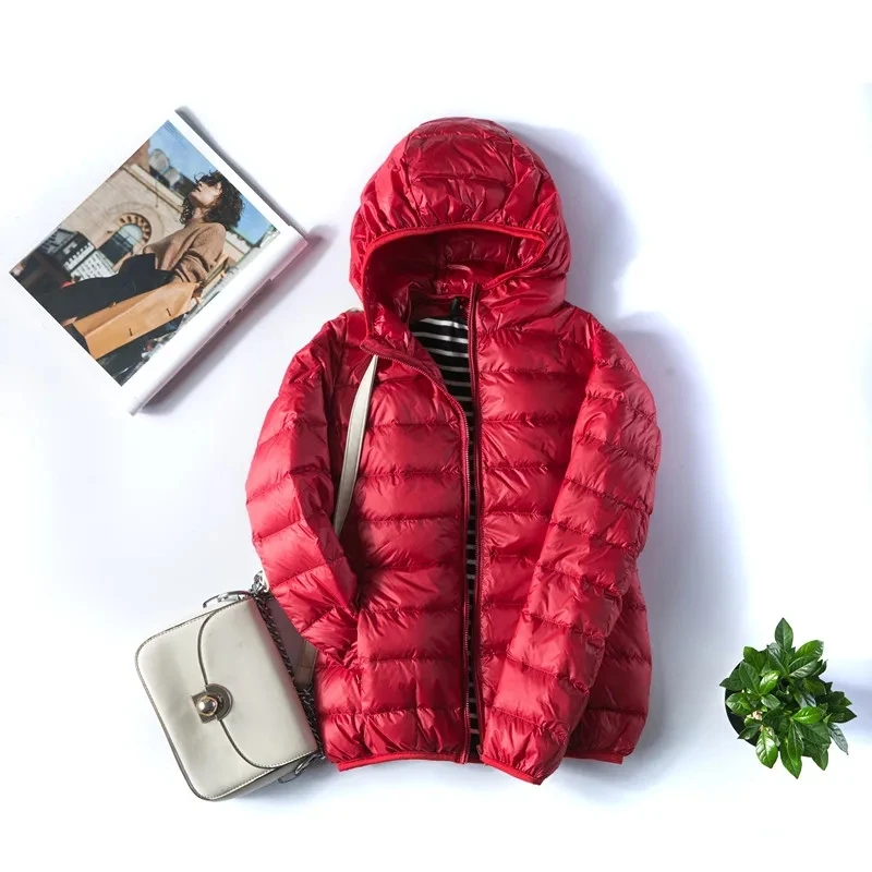 Doudoune Épaisse Ultra Légère pour Femme, Veste Chaude Légère, Capuche Amovible, Poche de Rangement, Grande Taille, Mode