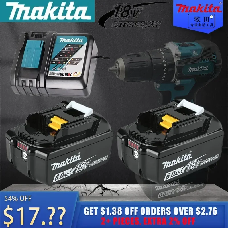 

Original Makita 18V 6A Rechargeable Power Tools Battery 18V makita with LED Li-ion Replacement LXT BL1860B BL1860 BL1850 Charger