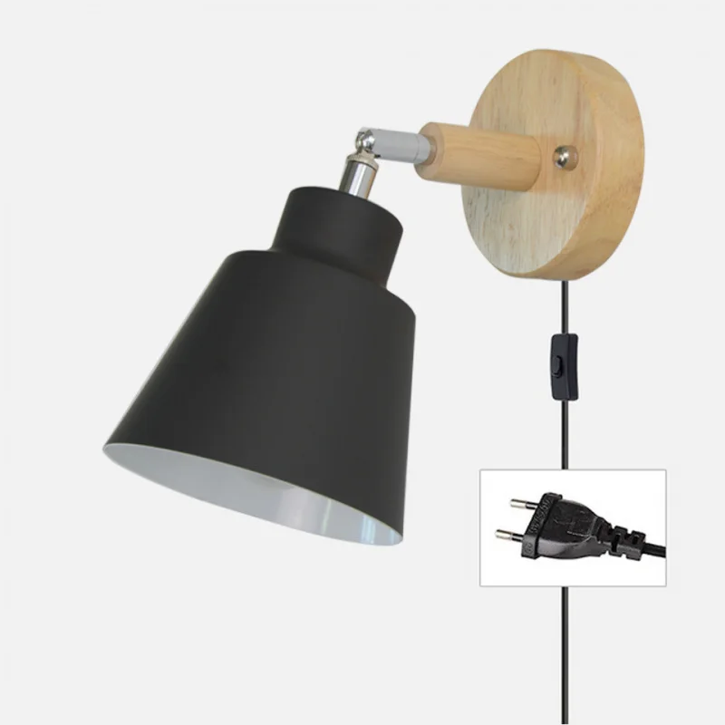 

Wooden Plug-in Switch Bedside Wall Lamp DIY Macaron Design Modern Minimalist Nordic Decorative Lighting