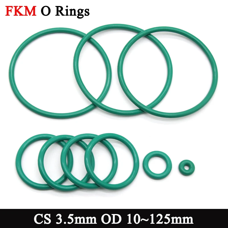 10pcs Green FKM O Ring Seal Gasket CS 3.5mm OD 10~125mm Round Oil Resistant High Temperature Resistant Fluorine Rubber O Rings