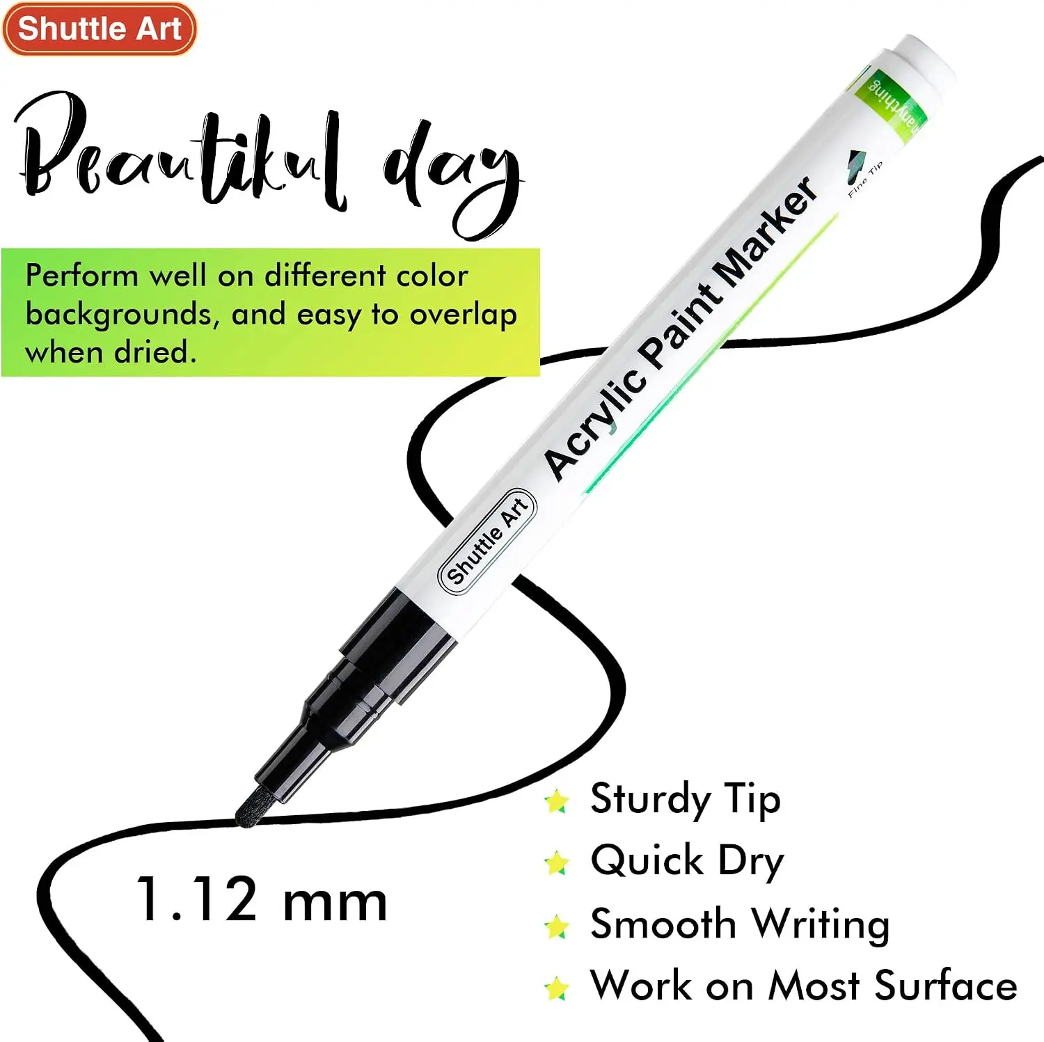 Shuttle Art 20 Black Fine Tip Acrylic Paint Pens Dry Quickly and Can Be Used on Surfaces Such as Glass, Ceramics, Plastic, Rubber, Paper, Metal, and Stone for Painting and Art Projects